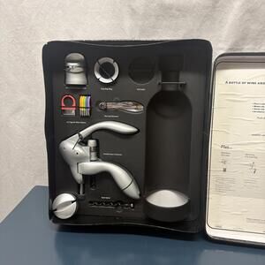 Metrokane Houdini Corkscrew Sealer Wine Glass Tags Drip Stop Wax Cutter Set